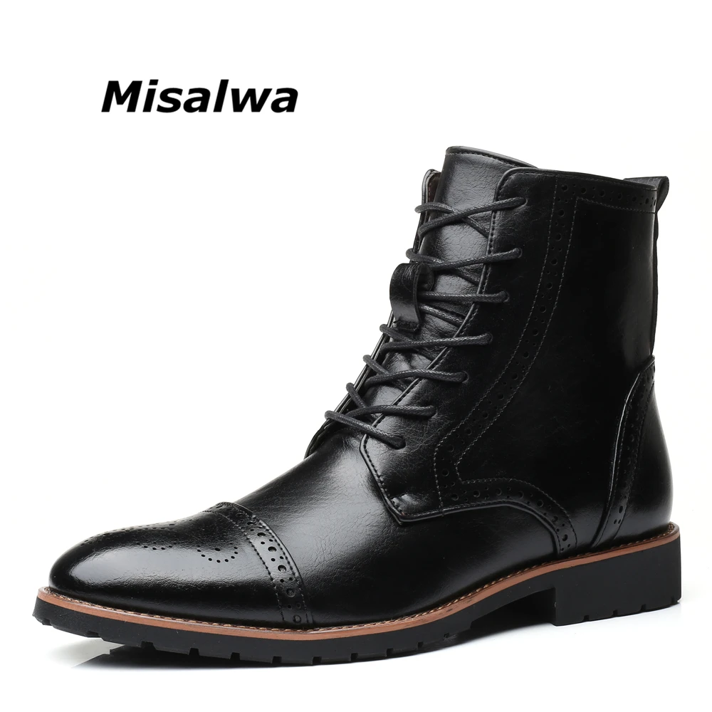 Ботинки Misalwa мужские на шнуровке Мягкие Кожаные броги Модные полусапоги в