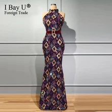 Арабское вечернее платье русалки в стиле ретро с цветными блестками, длинное вечернее платье с лямкой на шее, вечернее платье для выпускного вечера в Дубае, элегантное