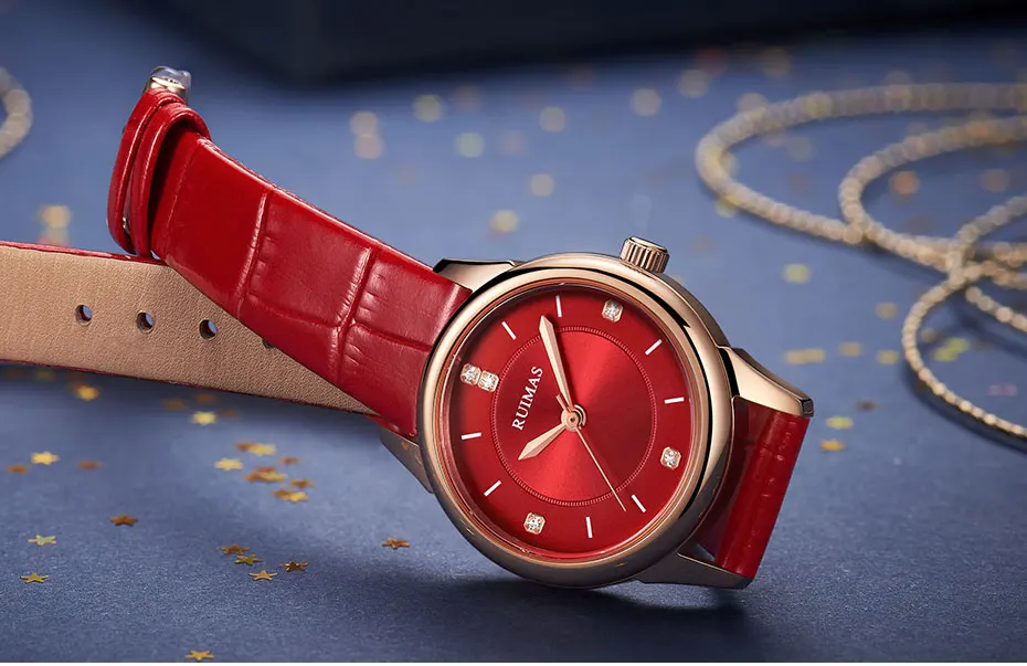 RUIMAS стильные розовое золото женские наручные часы Роскошные сетчатые наручные часы женские водонепроницаемые часы Relogios Feminino S6779 красный