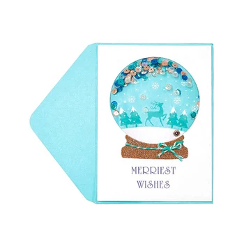 

Merriest Wishes 3D Handmade Card, Blue Global Christmas Custom Painting Greeting Cards