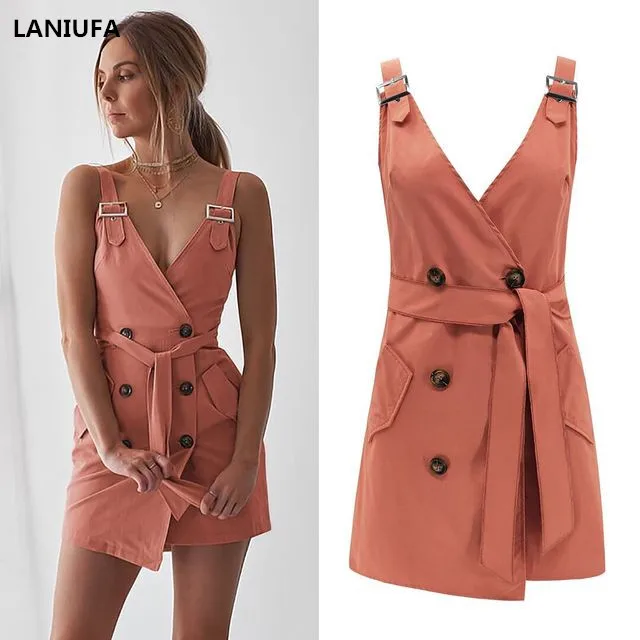 Women dress Summer Casual Button sleeveless beach dress women A-Line Party Dress Vestidos women Knee Above Mini dress mujer Y674