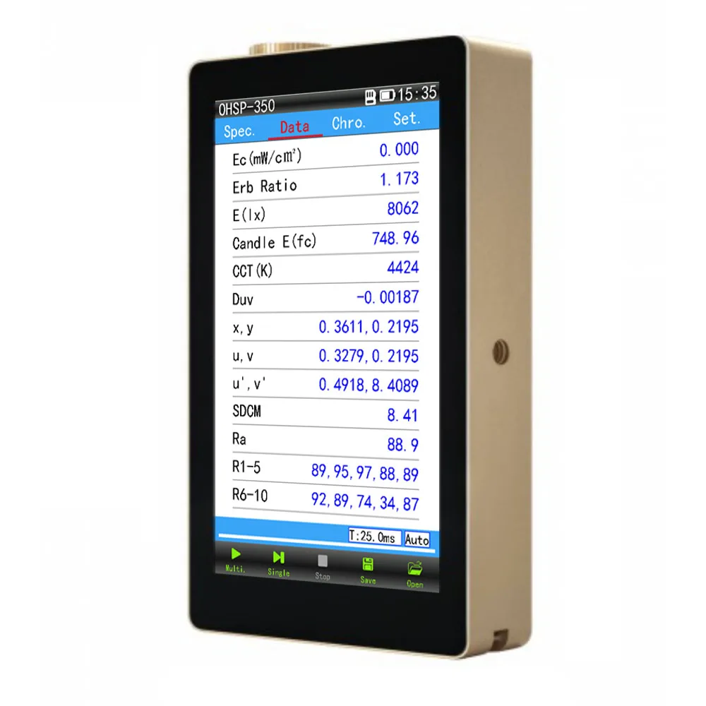 Hopoocolor handheld spectrometer OHSP-350C 380-780 nm LED light spectrometer CCT CRI Lux meter