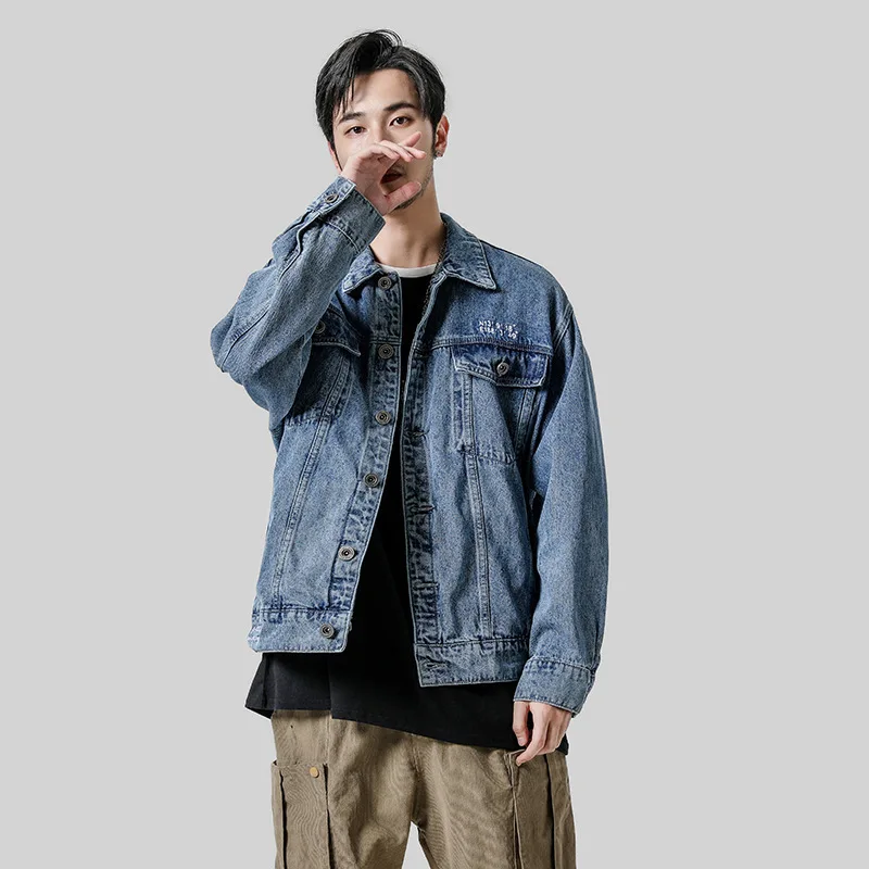 

2019 New Style Japanese-style MEN'S Denim Clothing Autumn And Winter Coat Loose-Fit Fold-down Collar MEN'S Jacket Retro Trend To