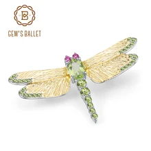 GEM'S BALLET 1.13Ct натуральный зеленый перидот драгоценный камень брошь 925 пробы серебро ручной работы Стрекоза Броши для женщин платья