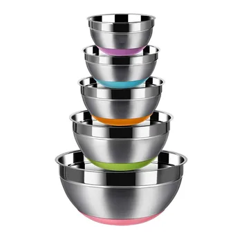 

Stainless Steel Mixing Bowls (Set of 5) Non Slip Silicone Bottom Nesting Storage Bowls Meal Mixing Prepping Durable Salad Bowl