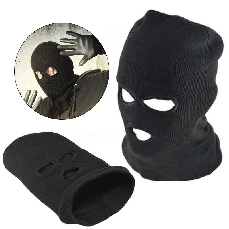 Windproof Ski Mask 3holes Face Mask Knitting Wool Unisex Sports Cycling Keep-Warm Knitting Wool Mask Warm Winter Outdoor Black