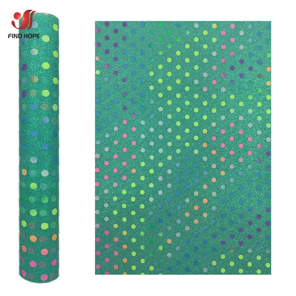 Rainbow Sparkle Polka Dots Fine Glitter Faux Leather for DIY Crafts and Handmade Accessories