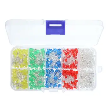 

500Pcs 3MM LED Diode Kit Mixed Color Red Green Yellow Blue White with Box Accessory