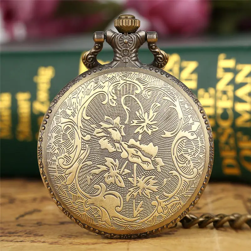 Antique Vintage Retro Bronze Fishing Angling Quartz Pocket Watch Necklace Pendant Men Women Gift P108 2