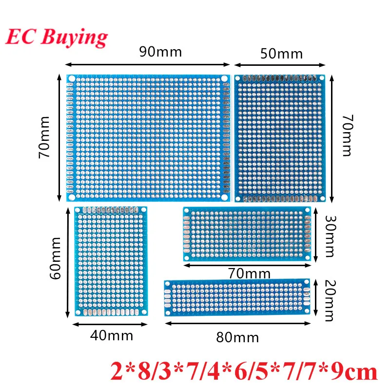 Double Sided Protoboard Breadboard Universal PCB Circuit Board Blue 2*8cm 3*7cm 4*6cm 5*7cm 7*9cm 2.54mm Experiment | Электронные