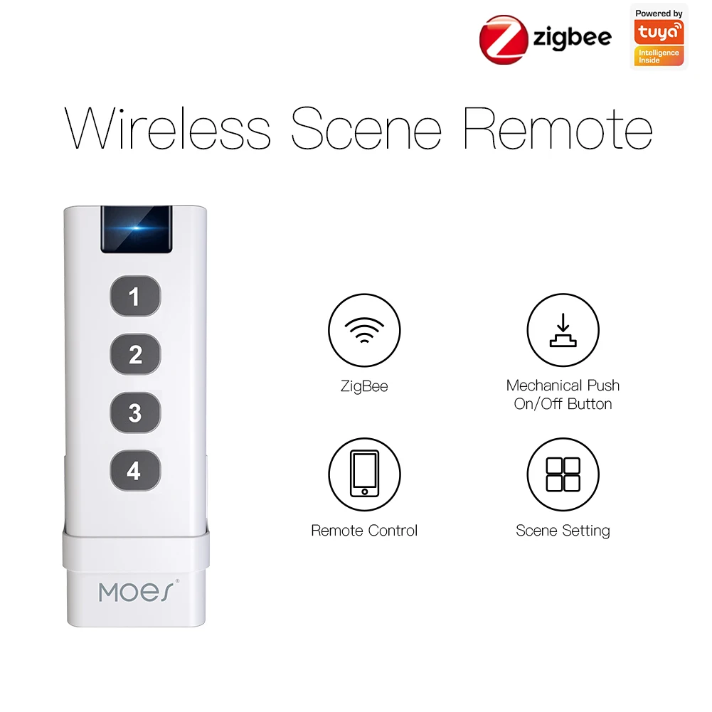 MoesHouse-ZigBee Interruptor Cena Inteligente, 4 Gang Remoto,