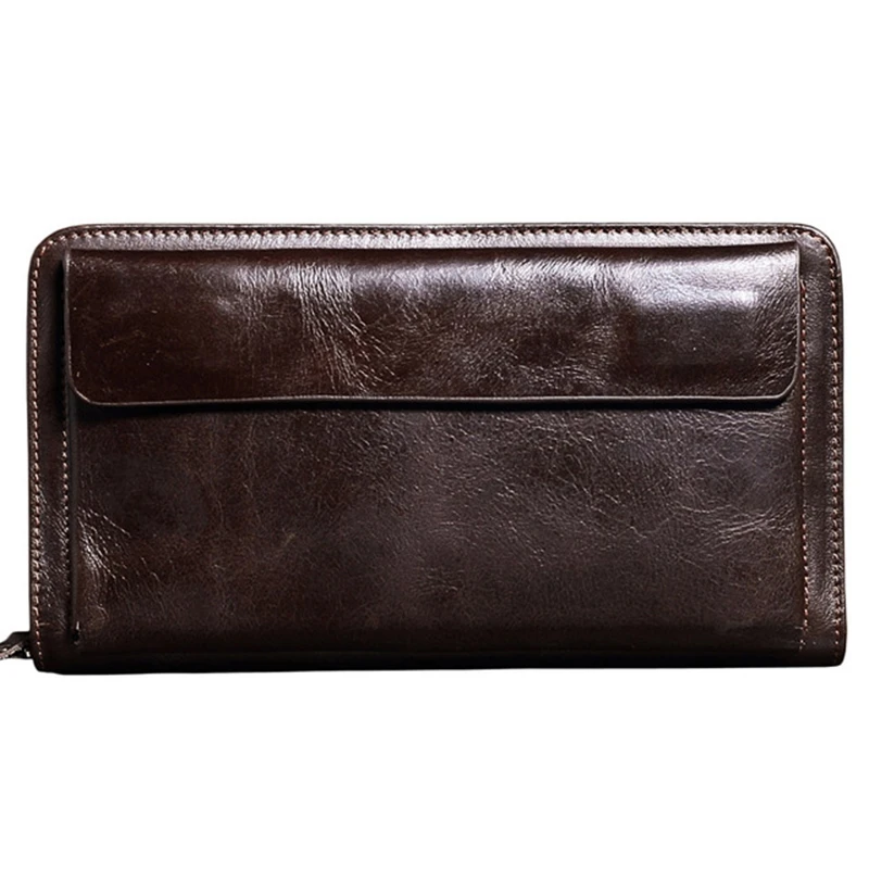 

Promotion--Men Wallet Genuine Leather Brand Vintage Organizer Wallets Male Clutch Bag Zipper Coin Purse Cell Phone Long Purse