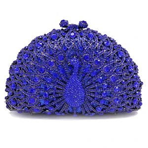 24 Цвета класса люкс форма павлина голубой кристалл вечерние сумочки со стразами клатч Для женщин вечерние кошелек модный, серебряный, металлический Сумки - Цвет: 21