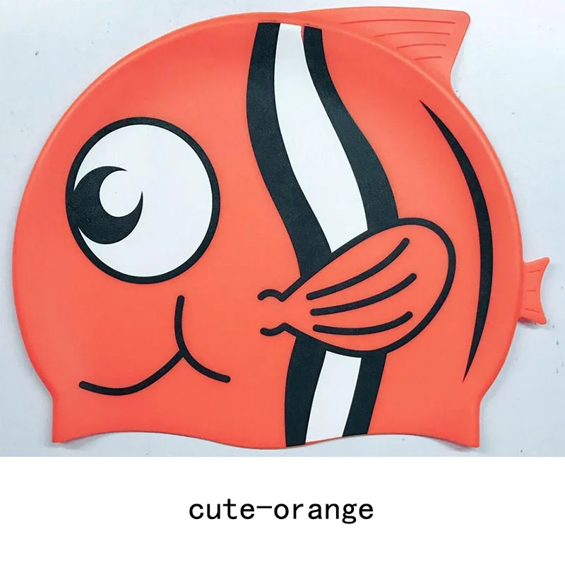 Swimming Cap Silicon Kids Children Boys Girls Baby Diving Swim Cap Hat Ear Protector Printing Silicone Waterproof Caps cute - Цвет: cute orange