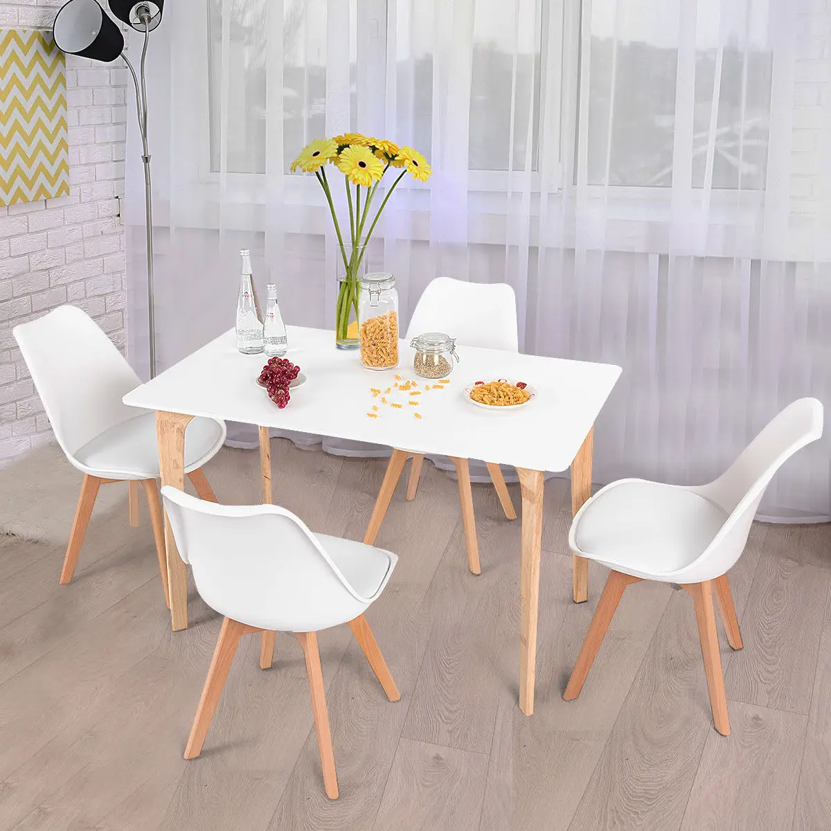 

Costway 5 Piece Mid-Century Dining Set Rectangular Table and 4 Chairs Modern White