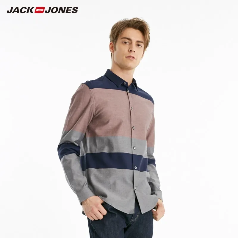 JackJones Мужская хлопковая Повседневная рубашка в полоску мужская одежда 219105555