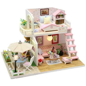 

DIY Pink Villa Model Handmade Villa Model Assembled Mini Villa Model Delicate Craft Decoration for Home Office Bedroom (without