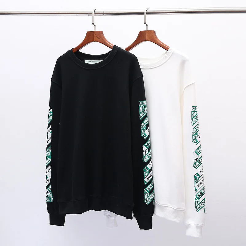 Off-white персональная стрелка-указатель Стикер Печать Большой размер Круглый вырез уличная спортивная женская мужская Толстовка