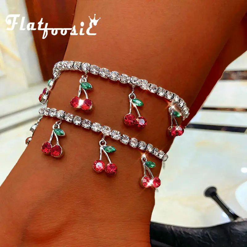Flatfoosie Trendy New Sweet Cherry Crystal Anklet for Women Gold Silver Color Bling Rhinestone Anklet Boho Summer Foot Jewelry Flatfoosie Trendy New Sweet Cherry Crystal Anklet for Women Gold Silver Color Bling Rhinestone Anklet Boho Summer Foot Jewelry