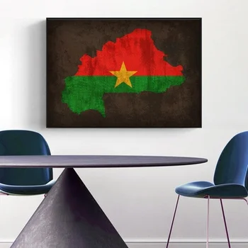 

Country Flag Maps Poster Burkina Faso Flag Map Canvas Print Home Decor Wall Art Decor No Frame