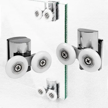 

4pcs/set Shower Door Castors Double Upper Single Down 23mm Chromed Wheel Glass Door Sliding Bearing Rollers bathroom Hardware
