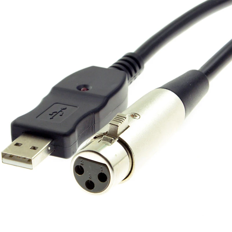 Черный USB штекер 3 Pin XLR Женский микрофон Микрофон Студийный аудио кабель