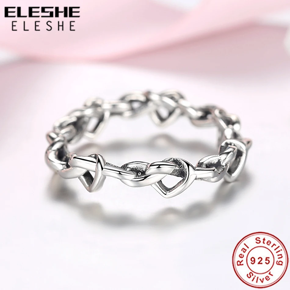 Eleshe Роскошный стерлингового серебра 925 Stackable Forever Love Knot серебряные кольца для женщин и девочек палец кольца, свадебные украшения