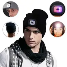 Популярная модель для мужчин с кнопкой и батареей, вязанный светильник, шапка со светодиодной лампой, унисекс, Зимняя