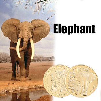 

RH Gold Plated Mosaic African Wildlife Zambia Elephant Commemorative Coin Challenge Coins Collectibles For Business Gifts