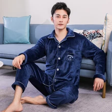 Зимние мужские пижамные комплекты из кораллового флиса, плотные однотонные мужские пижамные костюмы, фланелевые пижамы с длинным рукавом, Мужская теплая домашняя одежда