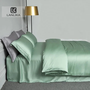 

Lanlika Beauty 100% Silk Green Bedding Set Healthy Double Queen King Quilt Cover Bed Sheet Pillowcase Home Textile Free Shipping