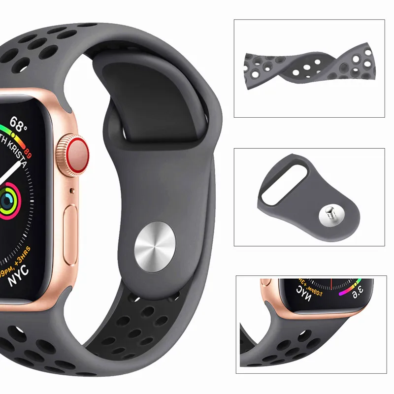 Дышащий Силикон Спортивный ремешок для Apple Watch 4 3 2 1 38 мм резиновые ремешки для Nike+ Iwatch 4 3 40 мм