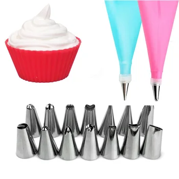 

Silicone Kitchen Accessories Icing Piping Cream Pastry Bag Stainless Steel Nozzle Set DIY Cake Decorating Tips Set Baking Tools