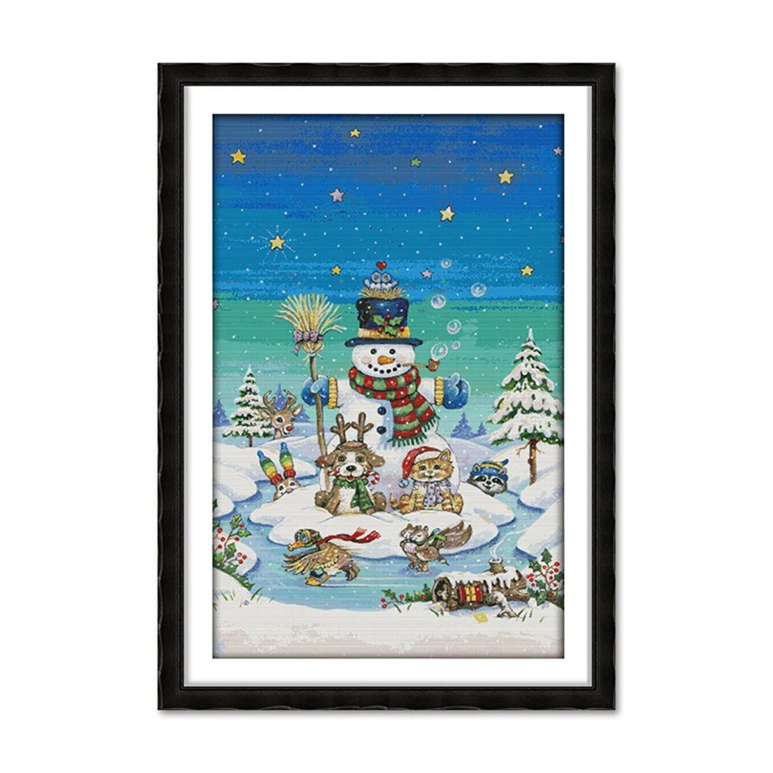 

91 X 136cm 11CT 3 Strands Printing Cross Stitch Kit DIY Decorative Cross-Stitch Embroidery Kit (Without Frame) Snowman Landscape