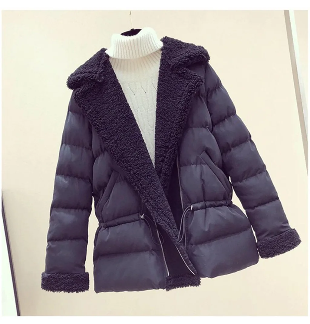 Зима-осень, женские куртки, женские зимние куртки с длинным рукавом, теплые однотонные куртки с карманами и отложным воротником, женские куртки#920
