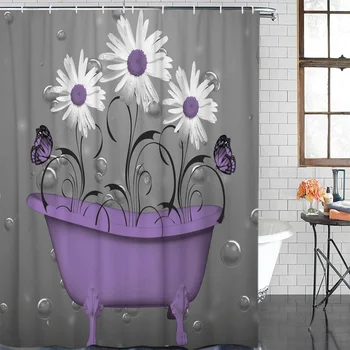 

Bathroom Shower Curtains Bathtub Butterfly Flower Waterproof Polyester Fabric Shower Curtain Home Decoration Bathroom Curtain