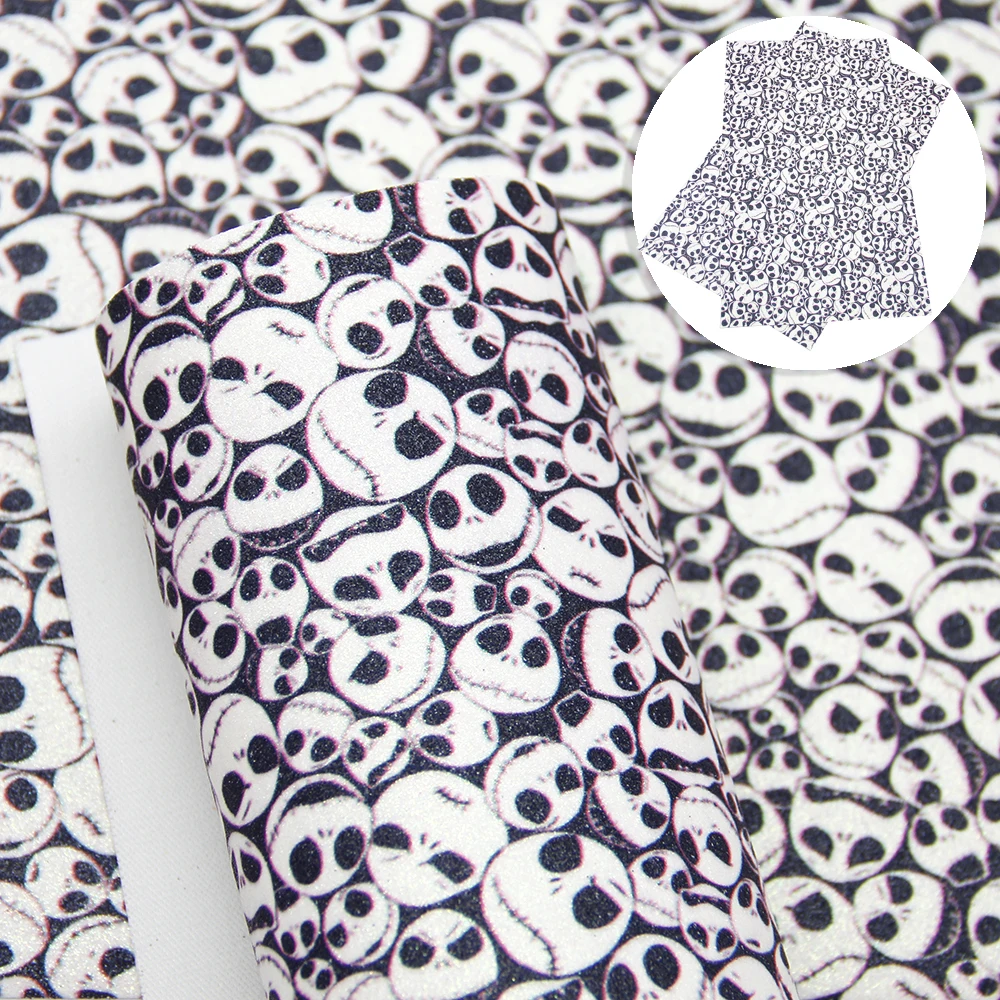 

New 20*34cm Halloween Glitter Synthetic Leather Printed Patchwork For Hair Bow Bags Phone Cover DIY Projects,1Yc7726