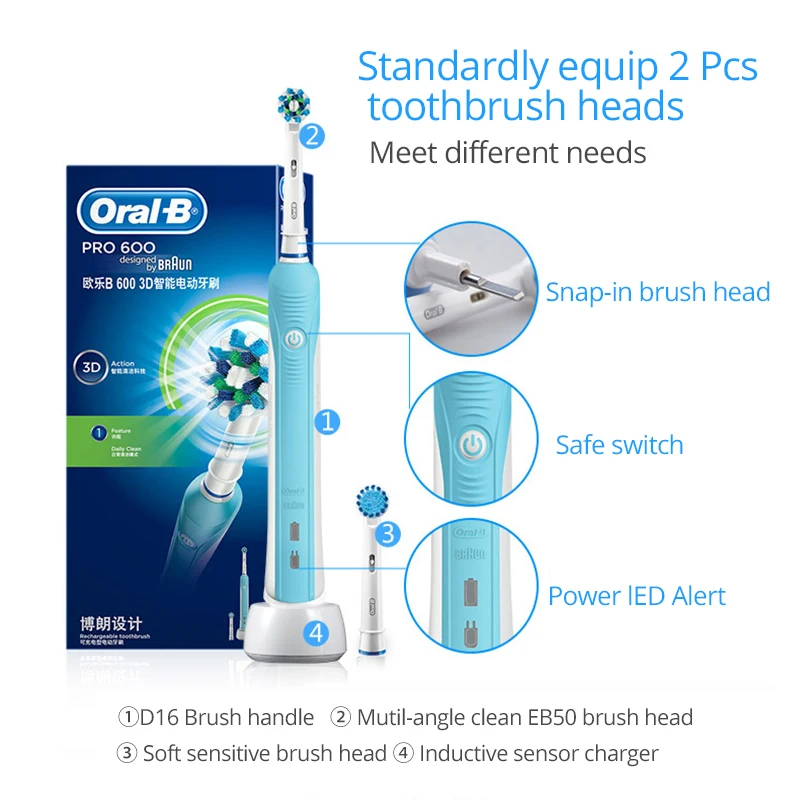Oral B PRO600 Electric Toothbrush 3D Deep Clean Teeth Whitening Automatic Timer Rechargeable Tooth Brush Replacemnt Brush Head Oral B PRO600 Electric Toothbrush 3D Deep Clean Teeth Whitening Automatic Timer Rechargeable Tooth Brush Replacemnt Brush Head
