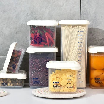 

1800ML Home Plastic Storage Box For Kitchen Transparent Rectangular Storage Bottles Food Container Grain Storage Tin