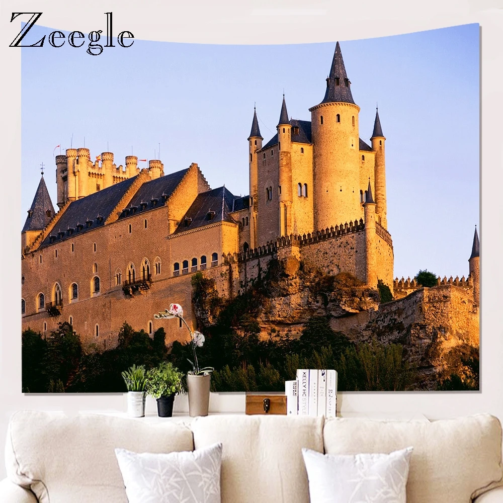 Zeegle Printed 3D Building Tapestry Beach Towel Kitchen Tablecloth Bedspread Mat Blanket  Wall Hanging Home Decoration Tapestry