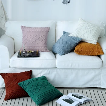 

White Knit Cushion Cover Vintage Solid Yellow Blue Green Open Coffee Pink Case Green 45cm*45cm Home Pillow Decoration