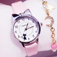 Kids Watches Students Children Pink Watch Girls sale Leather Child Hours Black Cat Quartz Wristwatch Girl Gift Clocks