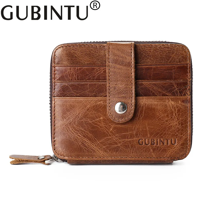 

GUBINTU Brand Genuine Leather Zipper Round Wallet Men's Multi-function Coin Bag Credit Card Holder Wallets Men Purse Brown