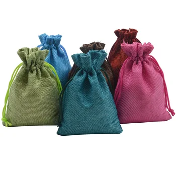 

Christmas Linen Burlap Bags with Drawstring Candy Packing Pouch 24 Colors Gift Storage Sacks