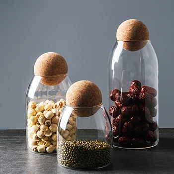 

1200ml Transparent Glass Sealed Jar with Cork Stopper Modern Tea Coffee Bean Sugar Cube Storage Jar Kitchen Food Container 3pcs