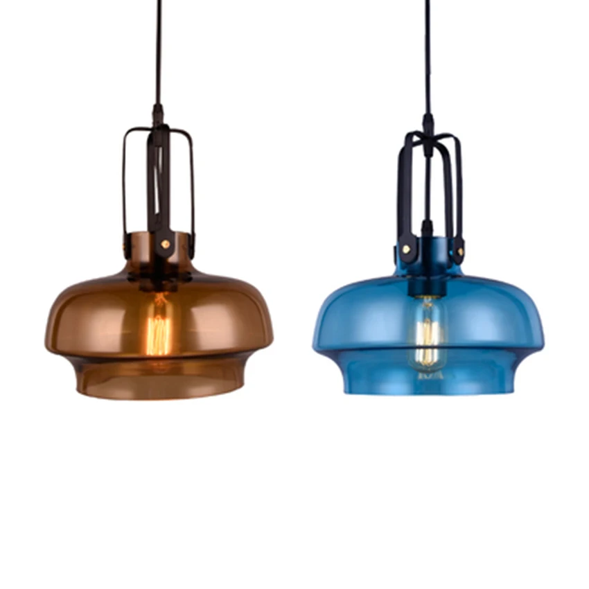 

Modern LED Single Head Color Glass Pendant Lights Lighting American Retro Industry Cafe Bar Bedroom Hanging Lamp Decor Fixtures