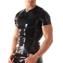 Латексные черные футболки с коротким рукавом латексные мужские костюмы без молнии