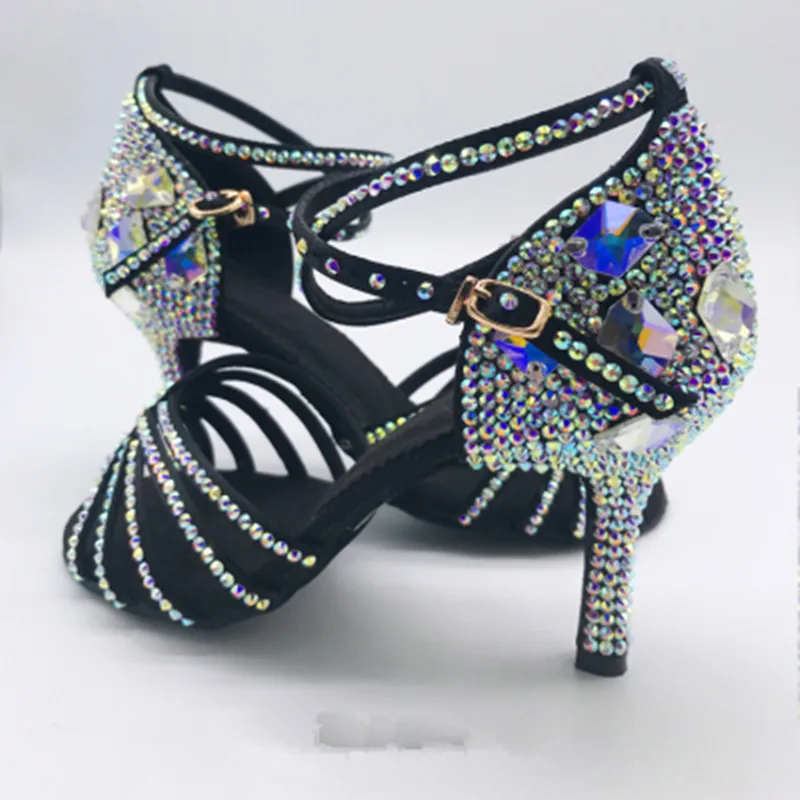 8.5CM heel black Sain/Обувь для профессиональных танцев; Обувь для бальных танцев; обувь для латинских танцев; стразы; обувь для сальсы - Цвет: 8.5CM heel black