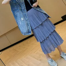 SexeMara/Новинка года; сезон осень; плиссированная юбка длиной до щиколотки; однотонная эластичная юбка на талии; женская модная Свободная юбка; CSK07