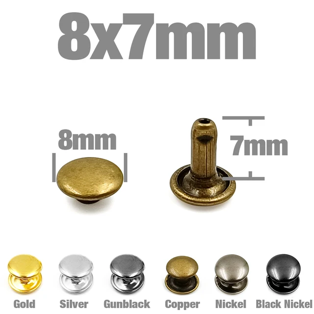 100Sets 5-12mm Metal Double Cap Rivets Stud Round Nail Spike For Leathercraft Repair Shoes Bag Belt Clothing Garment Accessories 8x7mm